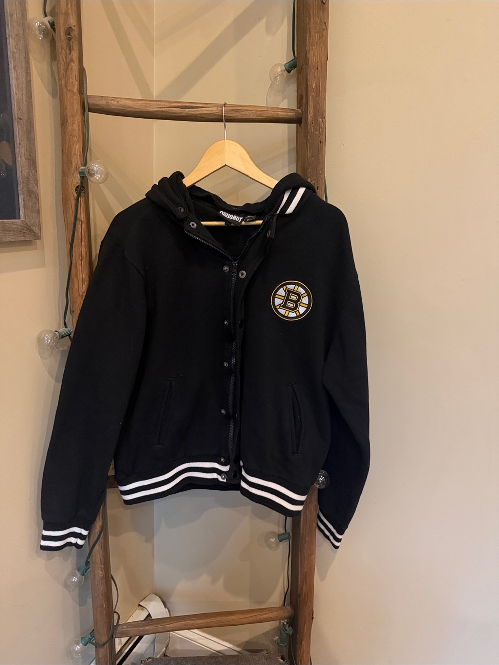 Kids Black Hooded Varsity Jacket with Boston Emblem
